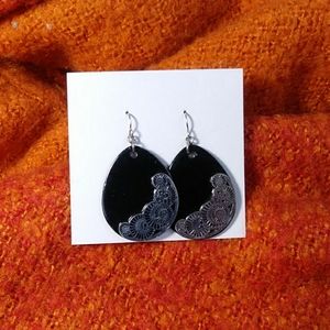 Black Laquer Earrings w/Silver embellishments